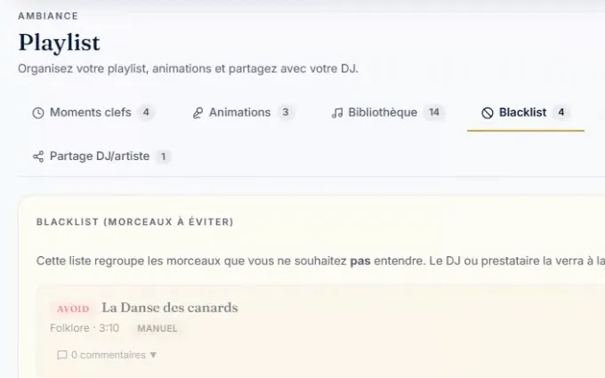 La playlist partagée par le couple, avec ses titres interdits