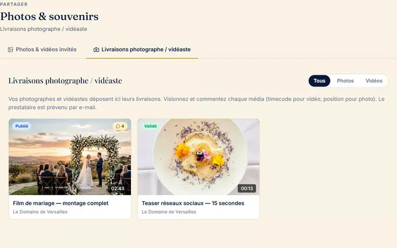 Les livraisons du vidéaste, côté couple : publiées, puis validées